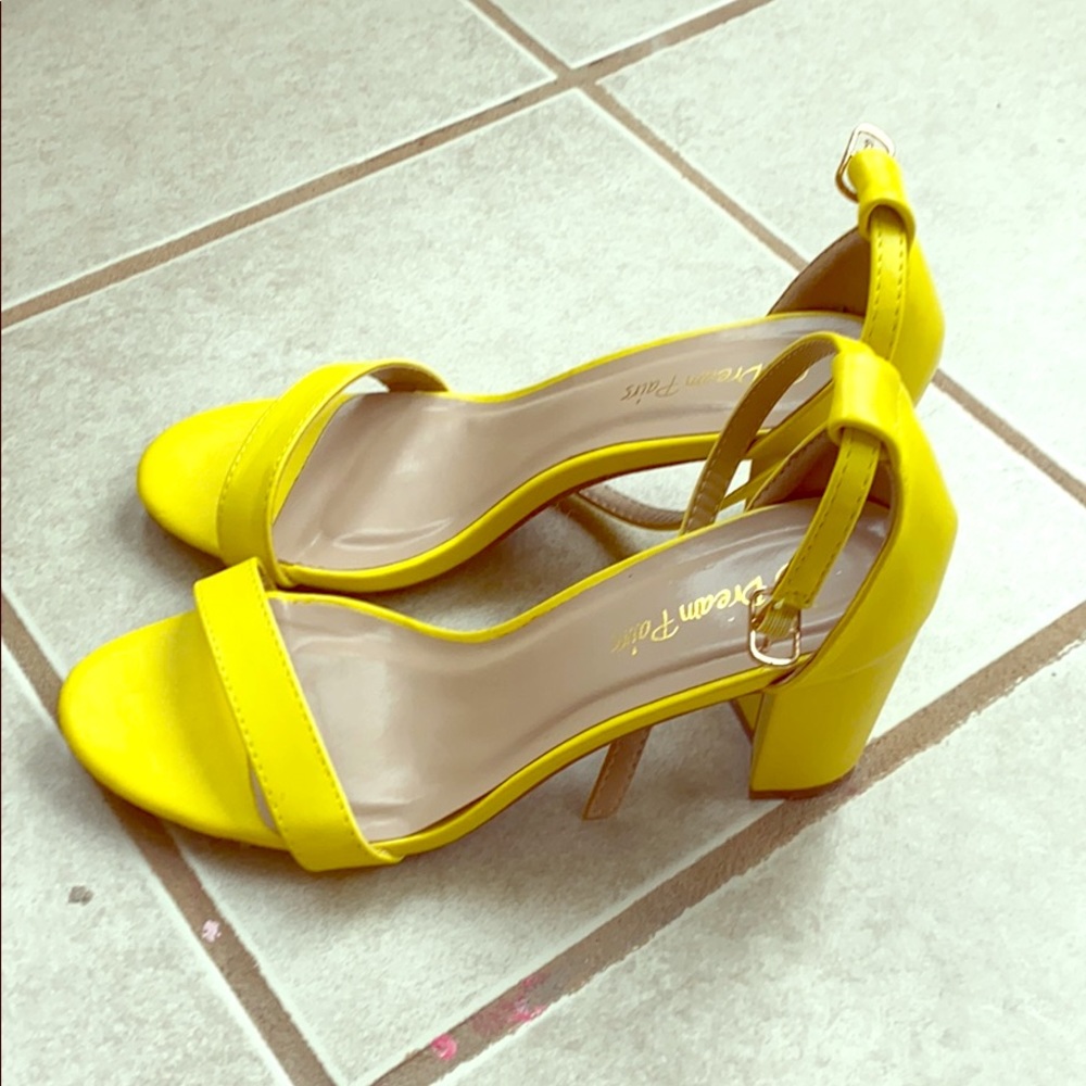 Yellow block heels